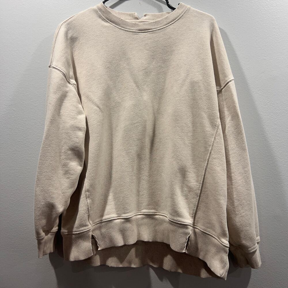 Aerie Beige Distress Crewneck Sweatshirt Sz Small